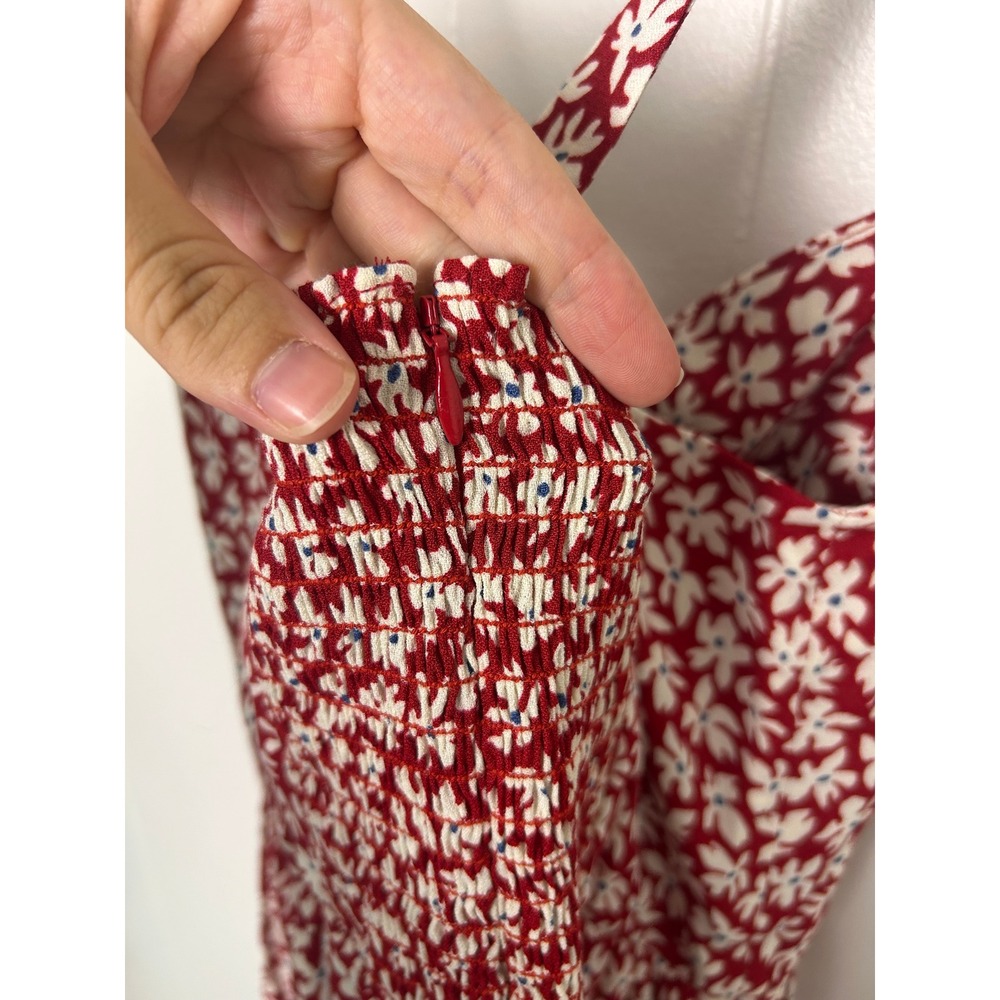 Reformation Dress Women 6 Red Floral Criss-Cross Strap Summer vacation sunny - Picture 5 of 8